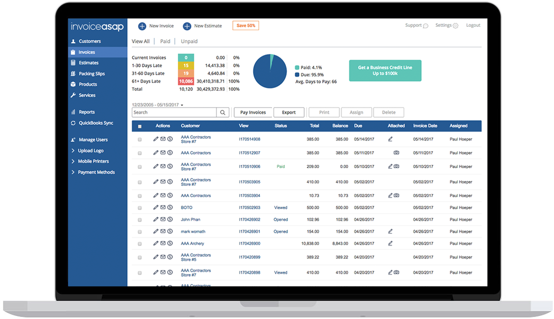 mobile invoicing and printing software